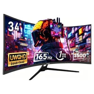 34 Inch Ultrawide Curved Gaming Monitor,165Hz,  1500R 21:9 UWQHD 3440x1440, Adaptive Sync, Multi‑Directional Adjustable Base, HDMI2.1/DP1.4, PIP/PBP, Low Blue Light