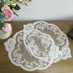 2PACK Retro  Style Lace Placemats Fashionable Floret Embroidered Lace Doilies vase mat 15"x12",White