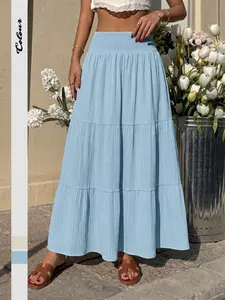 Elastic High-Waisted Casual Drawstring Midi Skirt for Women, Summer Fashion, Comfortable and Stylish, Perfect for Daily Wear, Everyday