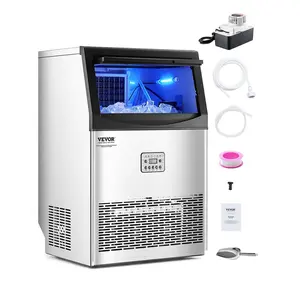 VEVOR 90lbs/24H Commercial Ice Maker Machine, 33lbs Storage Capacity Ice Maker with Drain Pump, 50 Ice Cubes in 15 Minutes, LED Digital Display Freestanding Self-Cleaning for Bar Office Restaurant
