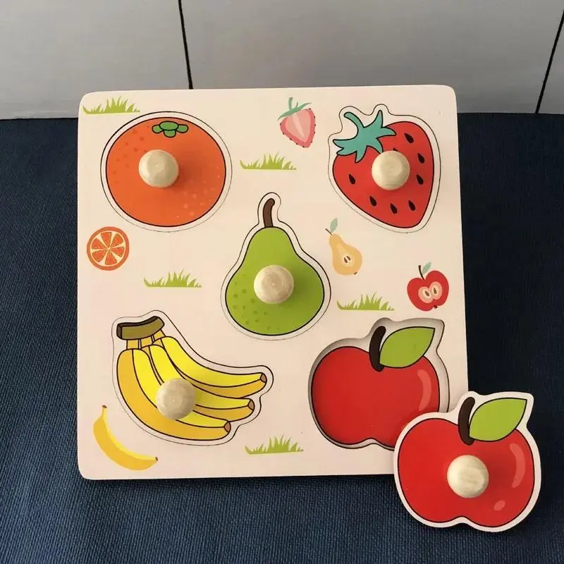 Wooden Fruit Pattern Puzzle Toy, 1 Set Children Hand Scratch Board, Baby Montessori Early Education Fruit Cognitive Puzzle Toy, Montessori Toddler Puzzles Gift, Puzzles For Toddlers
