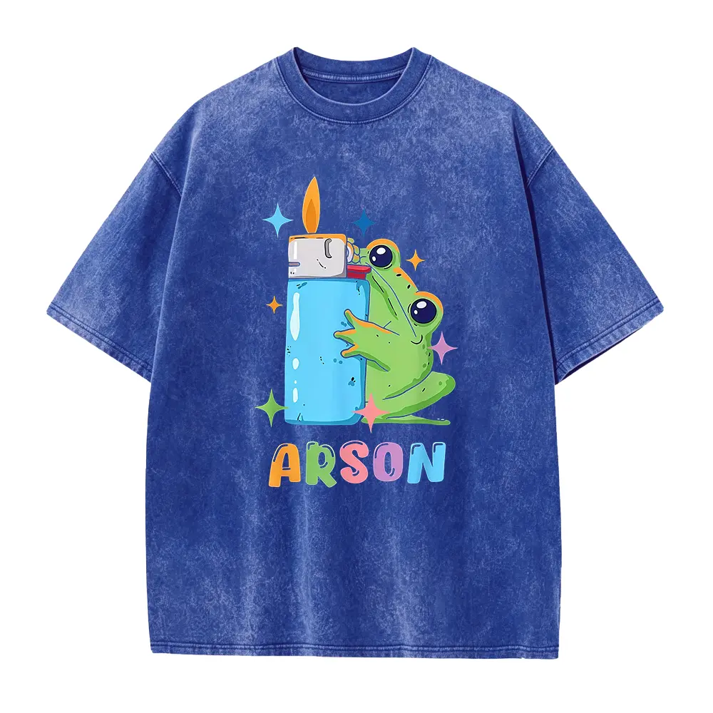 Men's Funny Arson Frog Graphic T-Shirt, Soft Breathable Cotton Fabric, Casual Pyro Comic Print - Gift for Dark Humor Fans