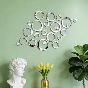 72PC Silver Openwork Round Acrylic Mirror Wall Sticker, Suitable for Home Decor in Living Room, Bathroom, Bedroom, Background Wall Decor, Home Decor Molding, DIY Removable Wall Sticker