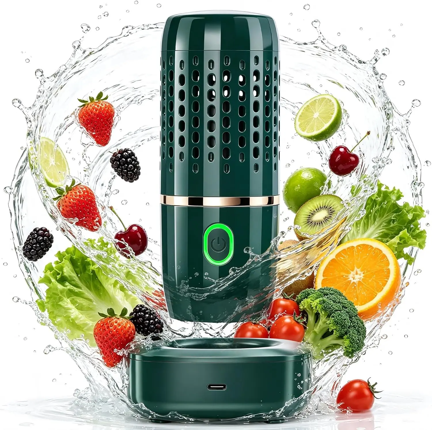 Wireless Produce Cleaner Device for Washing Veggie fruit Grains Rice | Portable Fruit and Vegetable Cleaner Machine with OH-Ion Technology, 10-Minute Cleaning for Kitchen, Camping & Outdoor