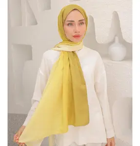 Gradient Satin Blend Patterned Shawl Hijab - Yellow Gold