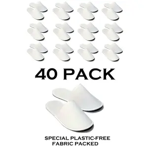 Chochili 40 Pairs Fabric Packed Terry Cotton Disposable Hotel Slippers for Airbnb Spa Wedding Guests Adult Men Women Size 10-11, White