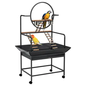Extra Large Wrought Iron Parrot Bird Cage – Waterproof Roof, Removable Tray, Rolling Stand, Lockable Casters – Indoor/Outdoor Aviary for Macaws, Cockatiels, Budgies, Lovebirds, Parakeets – Easy to Clean, Secure, Mobile