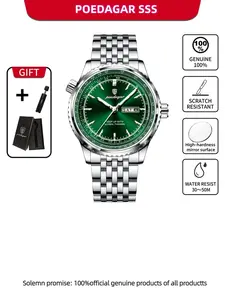 POEDAGAR Men's Luxury Round Dial Luminous Analog Watch Date & Weekday Quartz Watch Waterproof Night-Light Military-Quality Men's Watch