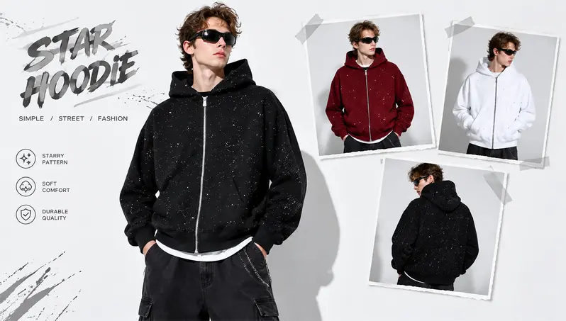 TELLFUN- 2026 NEW Men's Sequined Hooded Sweatshirt with Zipper and Pockets, Long-Sleeved Hoodie with Pockets, Casual Streetwear Style, Perfect for Daily Wear fall clothes black zip hoodies men Menswear Tops TELLFUN- 2026 NEW Men's Sequined Hooded Sweatshirt with Zipper and Pockets, Long-Sleeved Hoodie with Pockets, Casual Streetwear Style, Perfect for Daily Wear fall clothes black zip hoodies men Menswear Tops
