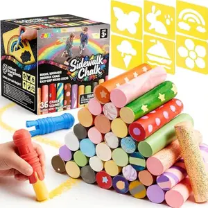36PCS Washable Sidewalk Chalk Set for Kids - Glitter & Tie Dye Outdoor Chalk, Non-Toxic Colored Chalk with Mess-Free Holders & Drawing Stencils, Spring Easter Gifts for Toddlers