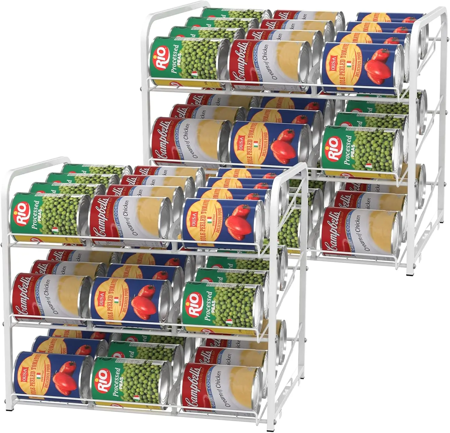 White 2-Pack 3-Tier Stackable Can Rack Organizer, Pantry & Kitchen Cabinet Storage Holder Dispenser Holds Up to 72 Cans