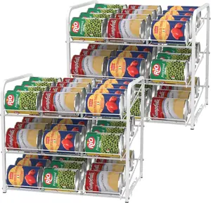 White 2-Pack 3-Tier Stackable Can Rack Organizer, Pantry & Kitchen Cabinet Storage Holder Dispenser Holds Up to 72 Cans
