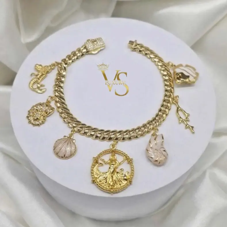 Valdes Luxury Yemaya Bracelet with Decorative Pendants – 14K Gold-Plated Laminated Gold – Everyday Wear
