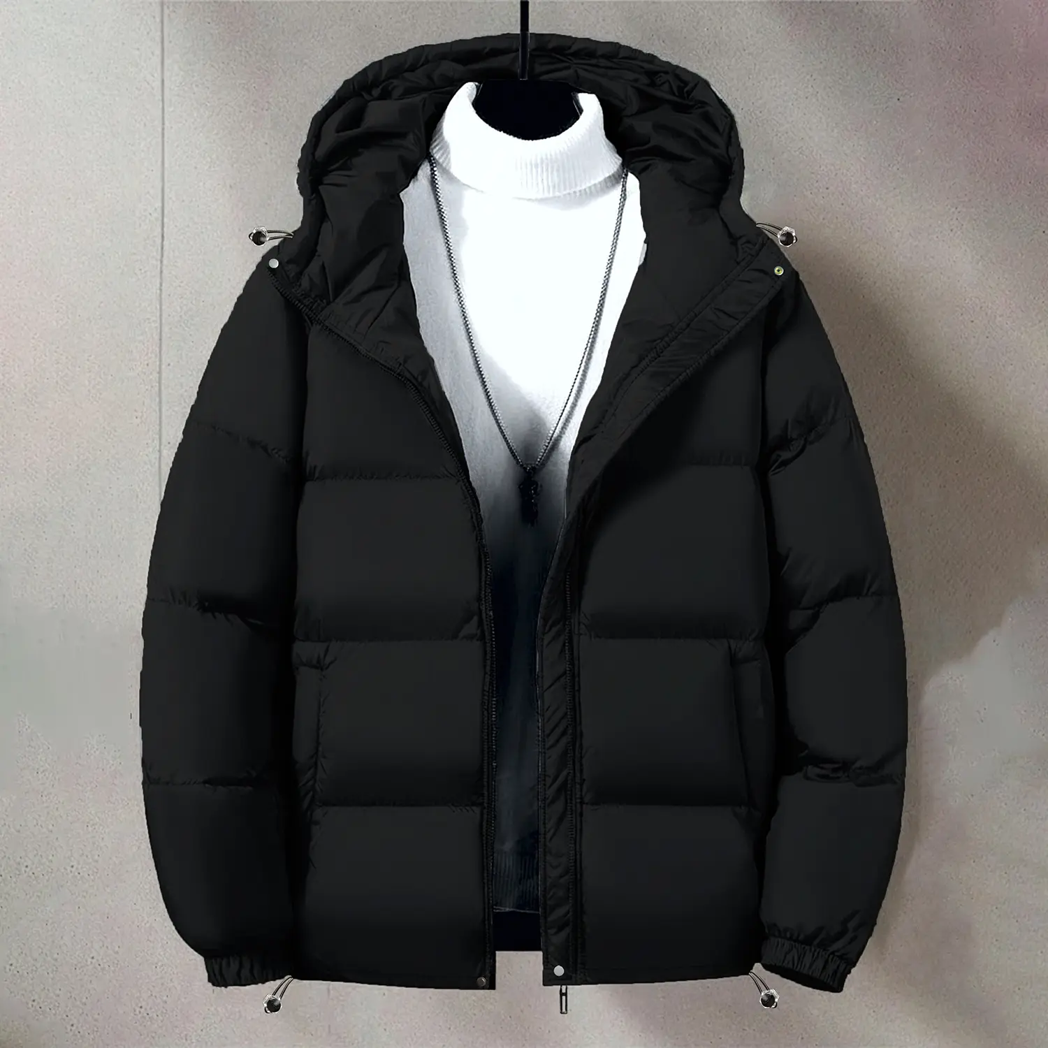 Men's Heavy-Weight Long Sleeve Hoodie, Solid Color Loose Fit Zip-Up Street Fashion Outerwear for Winter, Top, Baggy, Solid Color Coat, Jackets, Menswear, Relaxed Fit, Casual, Longsleeves