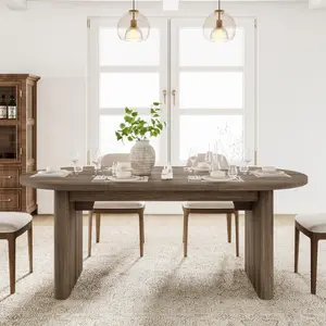 70.8 Inch Brown Oval Dining Table for 6-8 People,Long Large Kitchen Table with Thick Sturdy Wooden Base,Farmhouse Dining Room Table for Kitchen,Living Room,Office