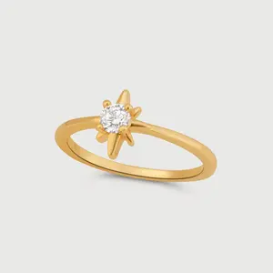 North Star Ring | Polaris Inspired Dainty Stacking Ring | Sparkling Crystal Starburst | Celestial Gold Jewelry