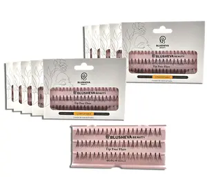Blusheva Beauty Individual Cluster False Eyelashes 10 Pack Professional Salon Lash Extensions Sterilized Real Human Hair Tip Free Flare Design