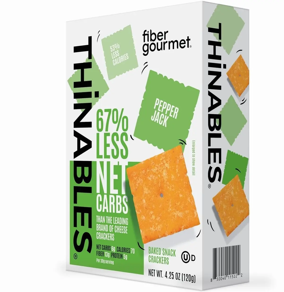 Fiber Gourmet Pepper Jack Thinables Baked Cheese Crackers - Healthy Keto Crackers with 13g Fiber, 5g Protein, 70 Calories, 6g Net Carbs - Kosher Made in USA - 4.25 Ounce (pack of 1)