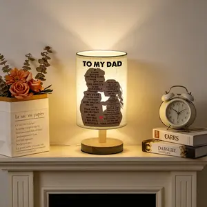 To My Dad Linen Fabric Table Lamp, Engraved Father Love Quote Wooden Base USB Night Light, Desktop Ambient Lamp for Bedroom Office, Father's Day Birthday Christmas Gift for Dad from Daughter
