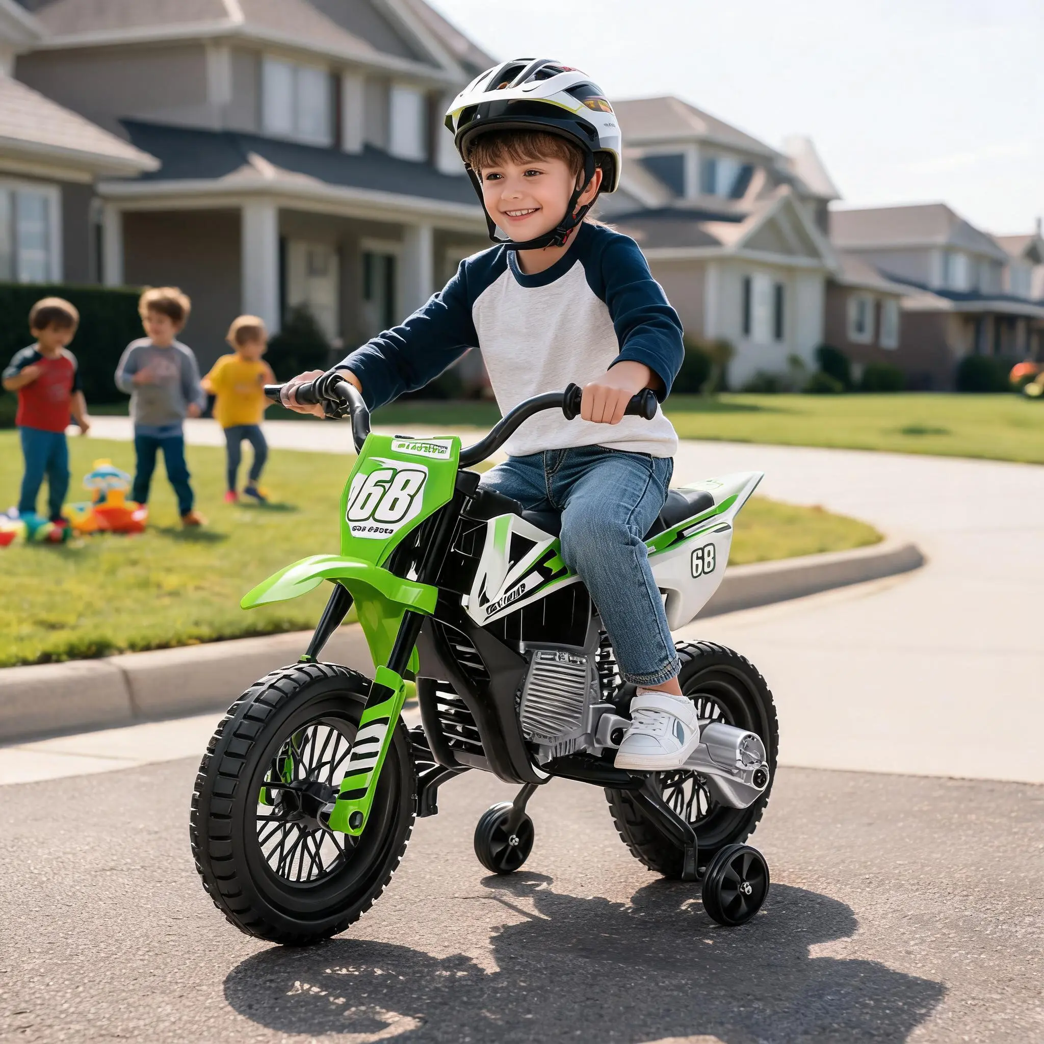 GARVEE 12V Kids' Electric Dirt Bike Ride On ATV, Dual 25W Motors, Twist Grip Throttle, Spring Suspension, Training Wheels, 3-8 Years, Outdoor Toy (Blue, Green, Pink, Red)