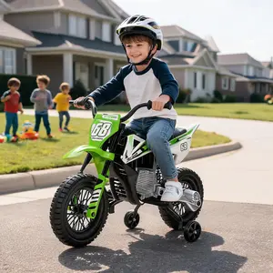 【SummerWins】GARVEE 12V Electric Dirt Bike for Young Riders, Featuring Dual 25W Motors, Twist Grip Throttle, Spring Suspension, and Training Wheels. Available in Four Colors. Ideal Ride-On Toy for Outdoor Fun.