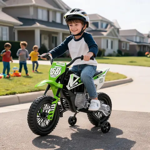 【Black Friday】 GARVEE 12V/24V Kids Electric Dirt Bike Ride-On ATV Toy, Dual 25W Motors, Twist-Grip Throttle, Spring Suspension, Training Wheels, Wear-Resistant Tires, Rechargeable Outdoor Toy for Boys, Cool Gifts for Kids, 28.35x18.9x15.35in