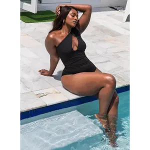 Honey Cut Out One Shoulder One Piece Swimsuit - Black