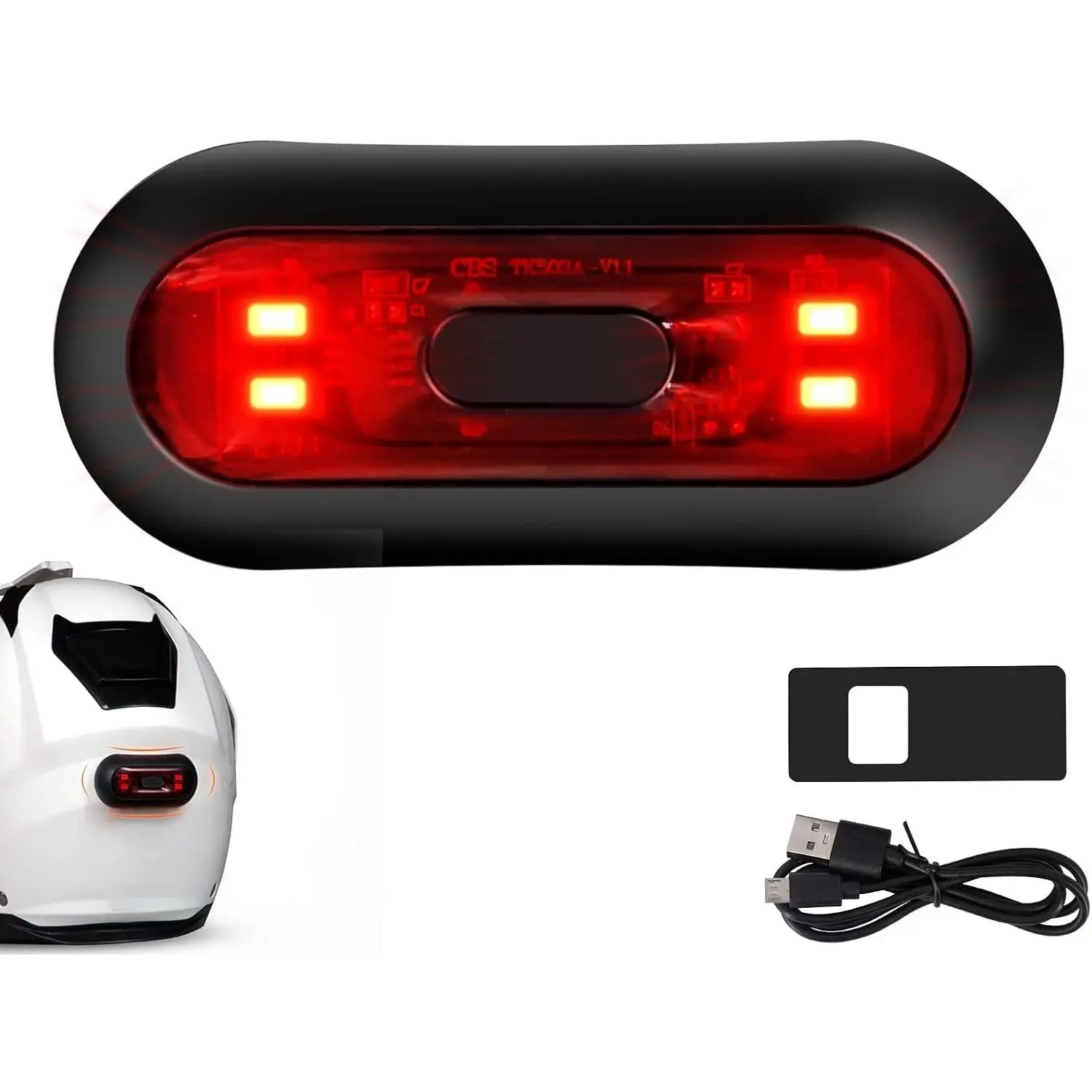 LED Bike & Motorcycle Helmet Brake Light Rechargeable IPX6 Waterproof Safety Warning Light for Night Riding