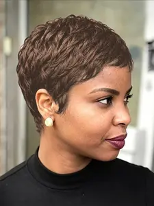 Curly Wave Wig Human Hair Wig for Women Pixie Cut Wig Full Machine Made Wig 150% Density 6 Inch 1PC
