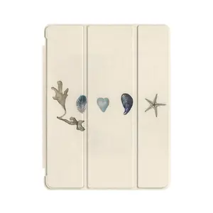 Minimalist Coastal Beach iPad Case, Tri-Fold Protective Stand Cover for iPad 10th/9th Gen, Air 5/4, Pro 11" - Shockproof, Anti-Scratch, Watercolor Seashell & Starfish Design for Beach Lovers