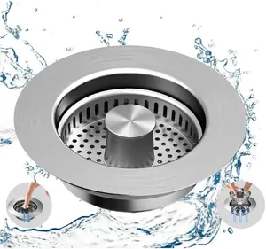 "3-in-1 Kitchen Sink DrainStrainer, Stainless Steel Sink Plug, DeodorizingAnti-Clog Basket Strainer for US Standard 3-1/2inch Drains " stainless steel metal