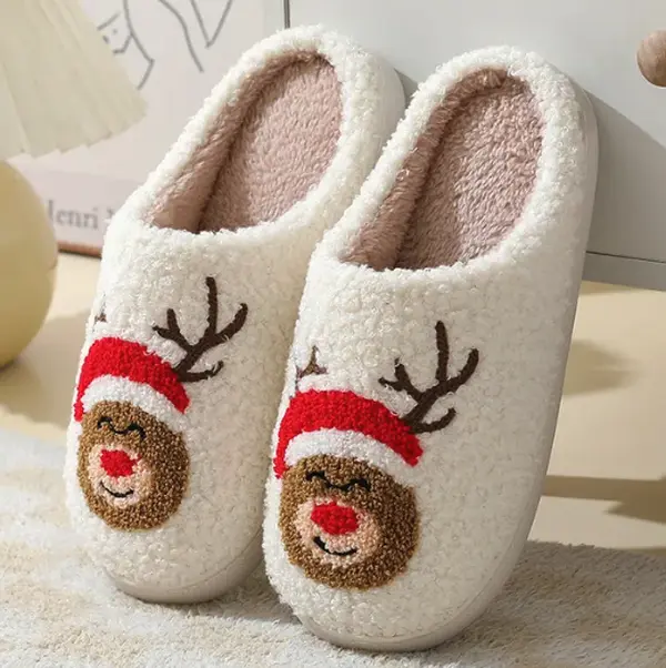 Cozy Christmas Cartoon Elk Slippers: Festive Indoor House Shoes for Men, Women, and Couples with Thick Plush Cotton Lining