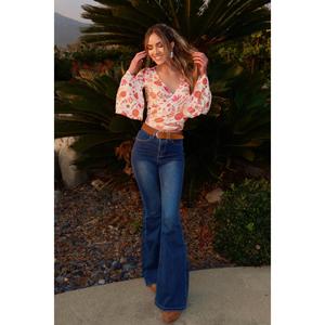 Fiona High Waisted Bell Bottom Flare Jeans - Medium Wash Denim