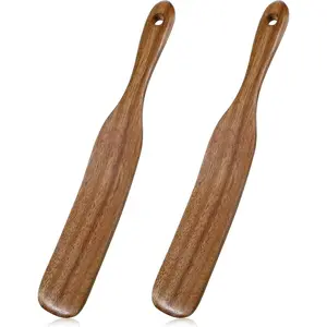 2 Pack Wooden Spurtle for Sourdough Starter, Mixing, Dough Whisk and Stirring Utensil Kitchen Tools, Long Handle Jar Spatula for Reaching Bottomfor NonStick Cookware, Baking & Cooking Utensils