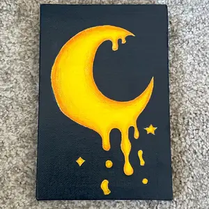 Dripping Moon Canvas Painting - Hand-Painted Cute Moon Design with Yellow Moon dripping into oblivion