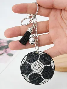A creative sports keychain charm with rhinestones featuring football, basketball, and other designs, suitable for daily wear, vacations, dates, and other occasions, and also a delightful and exquisite small gift.
