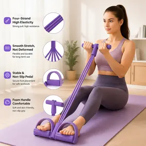 4 Tube Pedal Puller Resistance Band Ab Trainer Sit Up Helper for Women Home Body Shaping Portable Multi-Use Design High-Elastic Durable Latex Anti-Slip Handle Footrest