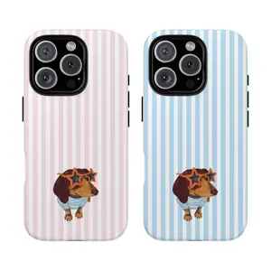 Cute Dachshund Dog Phone Cases For iPhone 17 Pro Max Plus Air 16 15 14 13 12 11 Pink Blue Stripe Aesthetic Sausage Dog Cover