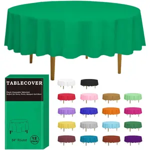 Plastic Table Cloth Disposable, 12 Pack Green Round Tablecloth Individually Wrapped for Indoor&Outdoor, 84 Inch Table Cover for Party, Picnic, Birthday, Wedding & Dinner