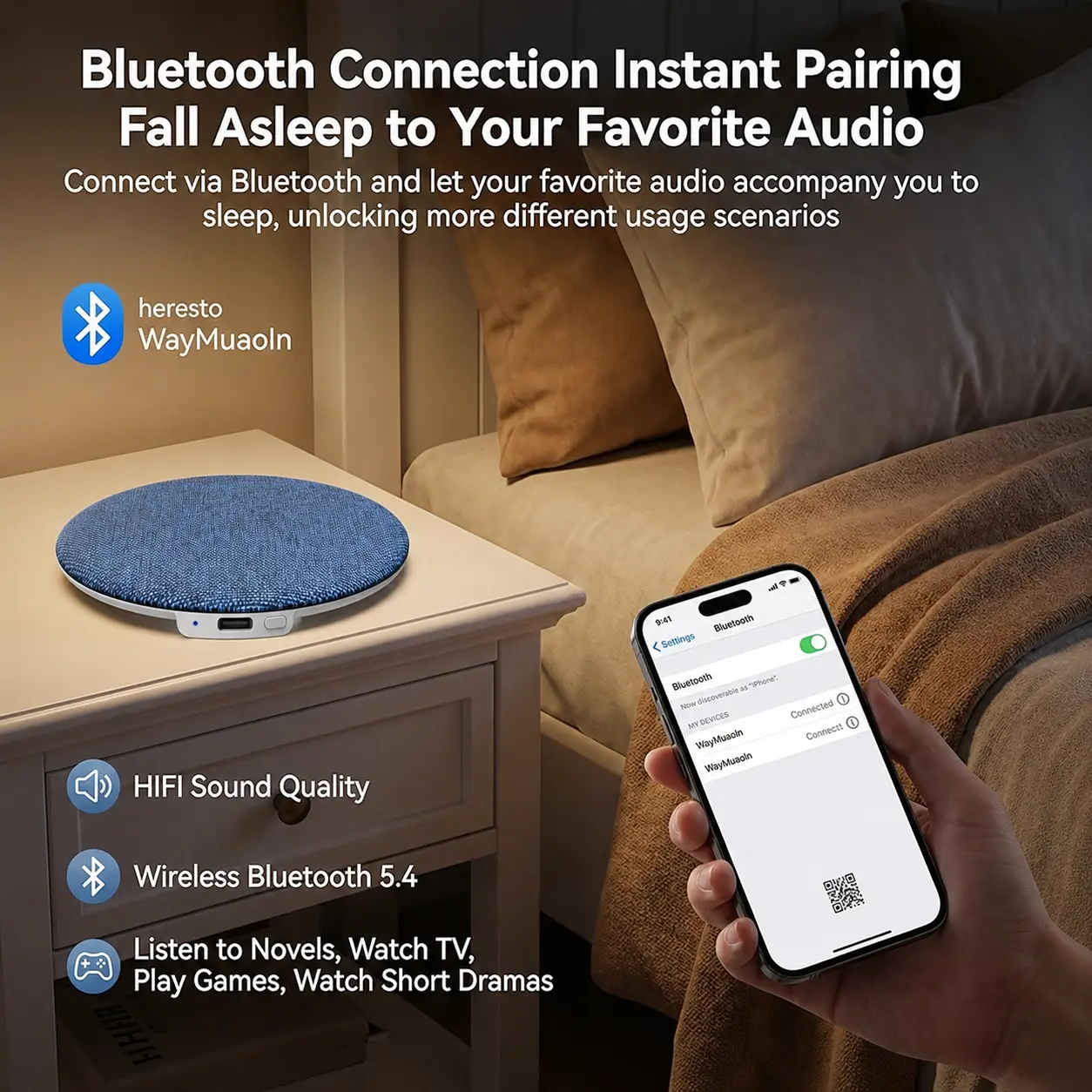 OOBANG Bedside Sleep Aid Speaker — A Mini Bone Conduction Bluetooth Sleep Device featuring Stereo Bass, White Noise, Volume Control, and Auto-Shutdown functionality, restful sleep. Audio Android Electronic Phone Transparent function timer