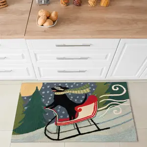Lush Decor FrontPorch Indoor/Outdoor Hand Tufted Durable Area Rug - Contemporary Pet animal Colorful  (Sledding Dog)