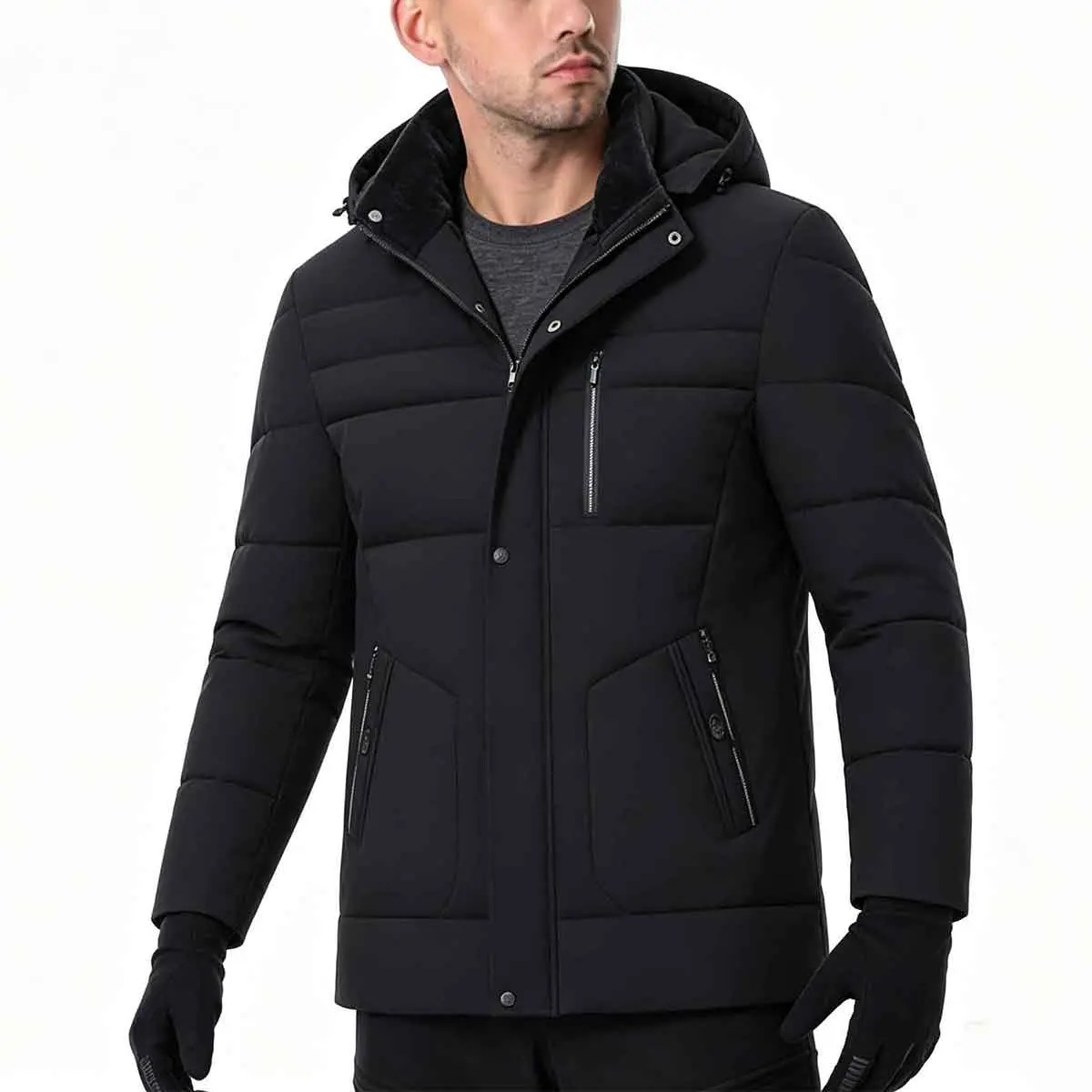 Men's Windproof Puffer Jacket, Warm Insulated Winter Coat, Relaxed Fit Casual Outerwear for Everyday Wear