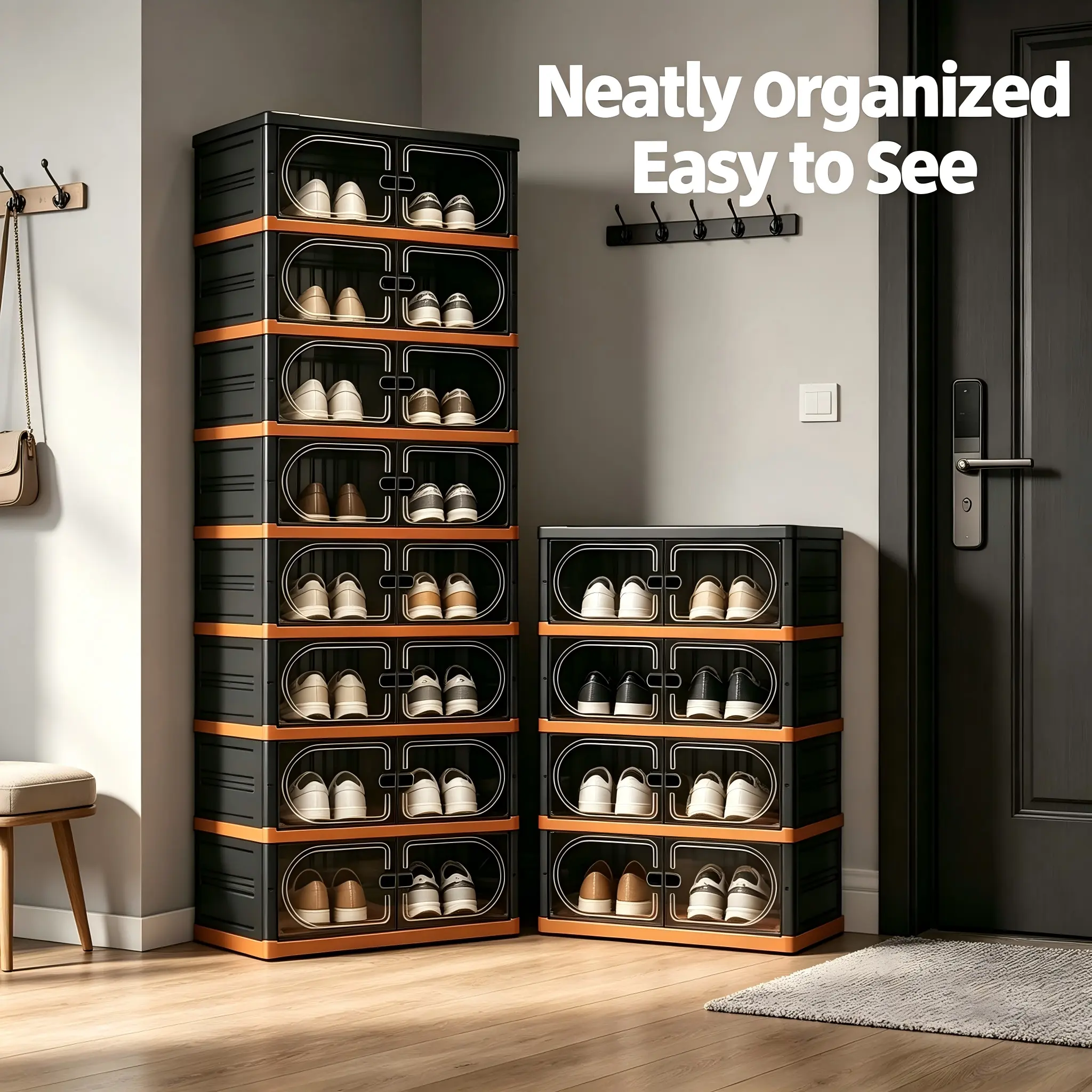 3/6/9-Tier Transparent Stackable Shoe Cabinet Storage Boxes, Transparent Foldable Magnetic Plastic Storage Boxes, Dust-Proof Shoe Cabinet, Entryway Sneaker Display Boxes, Suitable for Sneakers and Casual Shoes, Large-Capacity Shoe Cabinet Storage Boxes