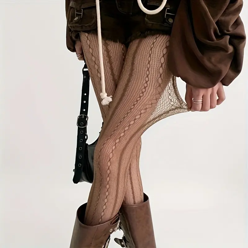Y2K Vintage Aesthetic Fishnet Tights - Lace Hollow Jacquard Striped Mesh Pantyhose for E-girl & Cool Girl | Sexy Slimming Supermodel Style