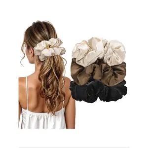3pcs Large Satin Hair Scrunchies, Pillow Satin Scrunchies for Thick Curls, Silk Sleepy Hair Tie, Stocking Stuffers for Teen Girls, Wavy Curly Scrunchies
