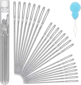 24 PCS Large Eye Sewing Needles, 3 Size Sewing Needles, Leather Embroidery Thread Sharp Needle, Stainless Steel Yarn Knitting Needle for Handsewing, Crafts, Repair, Quilting