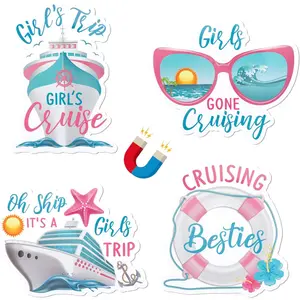 Cruise Door Magnets 4PCS Girls Trip Magnetic Decals, MultiScene for Ship Cabin Car Refrigerator Home Kitchen, Decoration