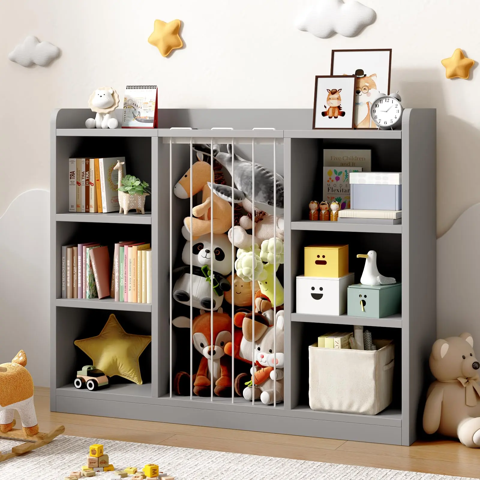 【SummerFinds】ONBRILL Toddler Stuffed Animal Zoo, Toy Storage Organizer for Playroom, Plush Toy Organizers and Storage, Book Shelf for Kids Rooms, Elastic Band Child Bookcase, Toy Shelf with 8 Storage Cubbies