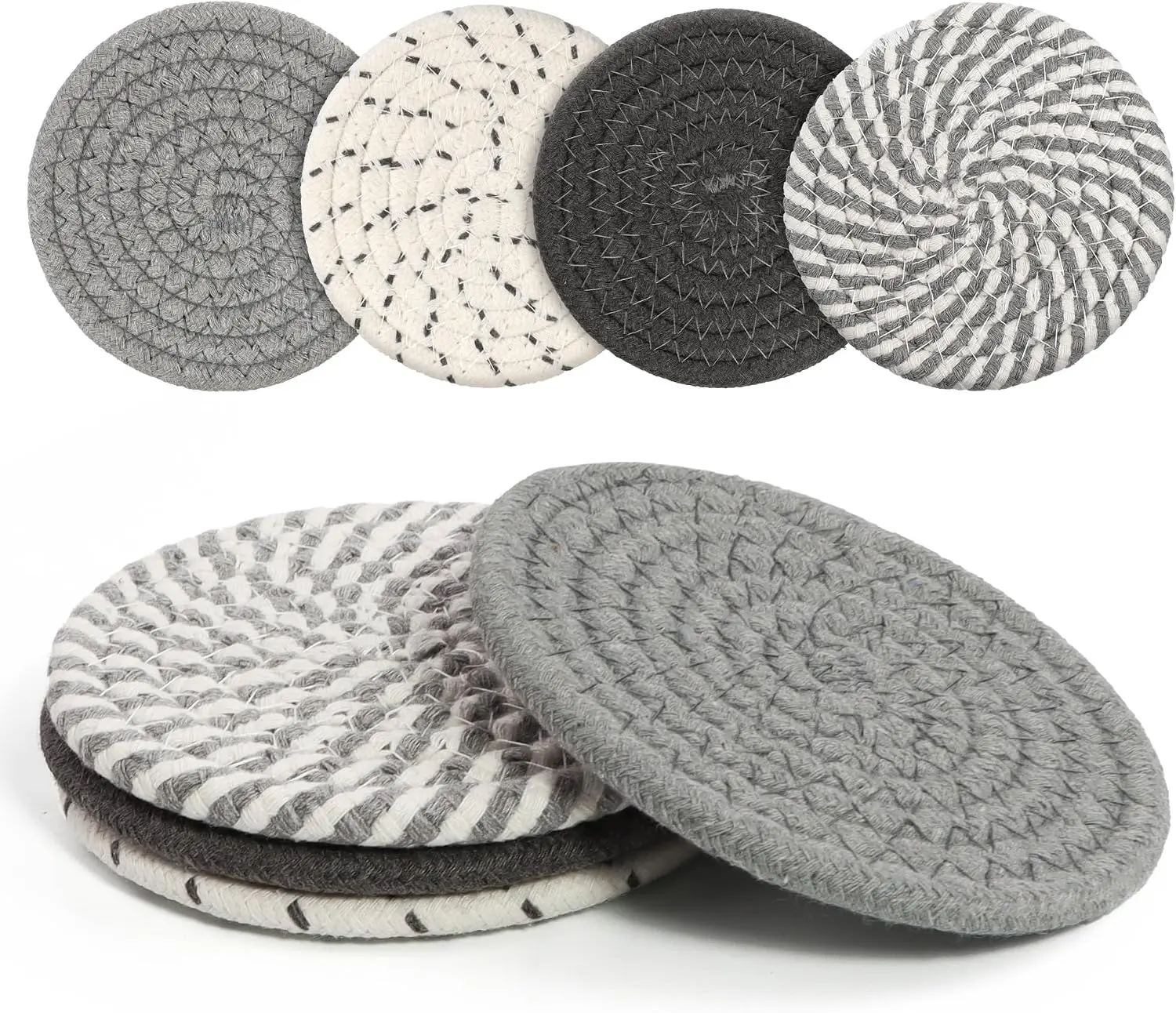Coasters Set for Drinks, Cotton Woven Absorbent Boho Coasters for Home Decor Cups - Hot or Cold Drink Thickened (Grey)