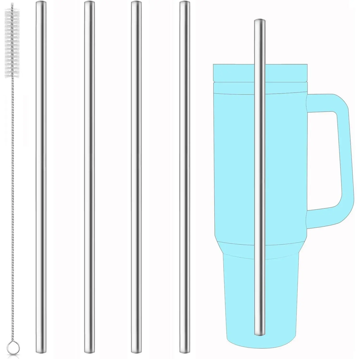 dcieiosul Set of 4  Metal Straws, Long Stainless Steel Straw with Cleaning Brushes and Case, Drinking for 40 oz and 30 oz Tumblers